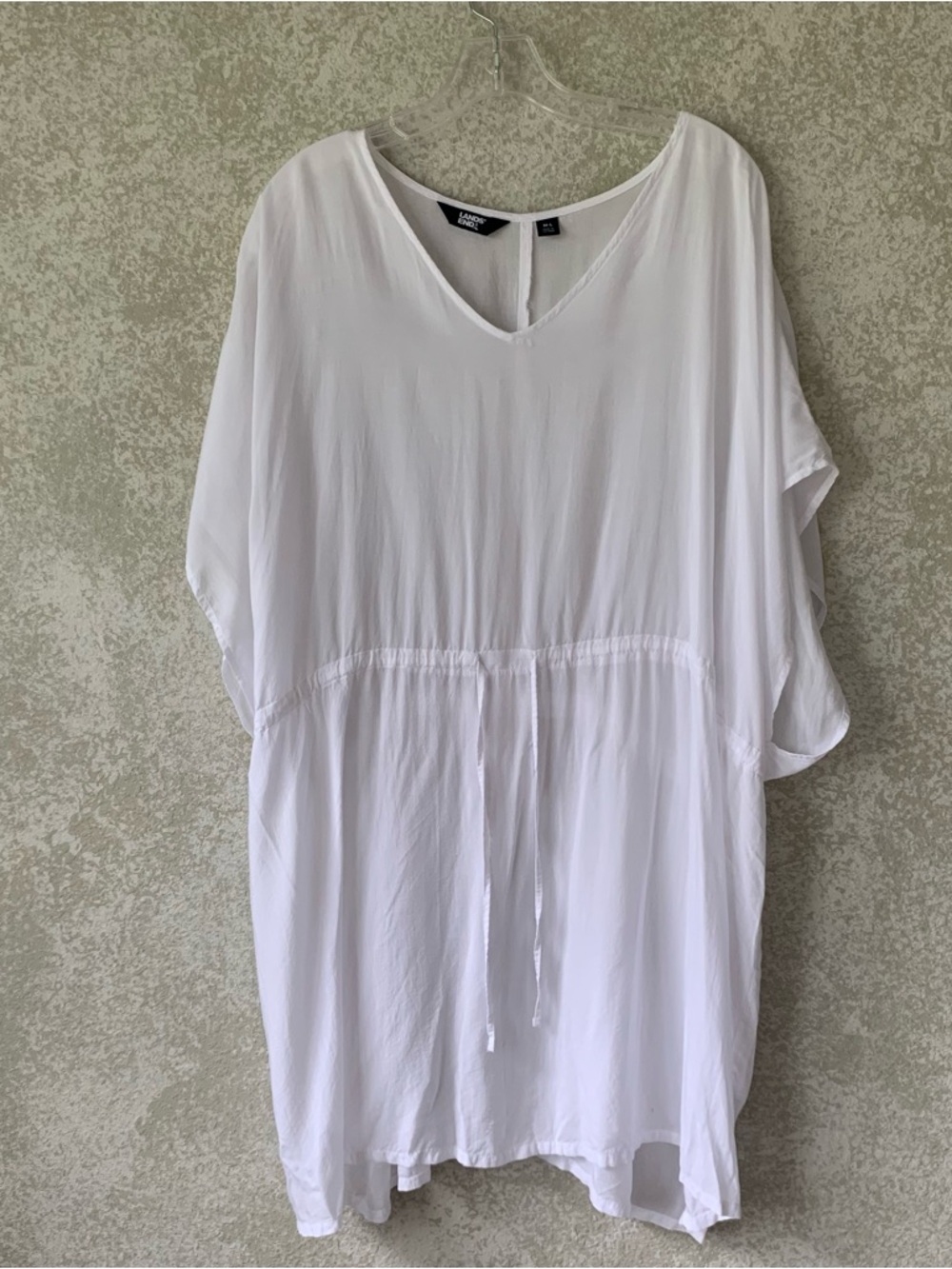 Lands' End White‎ V-Neck Drawstring Tunic OS S-L Beach Swimsuit Cover Vacation
